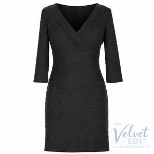 Adrianna Papell Charcoal Sheath Dress Textured V-Neck Size 8